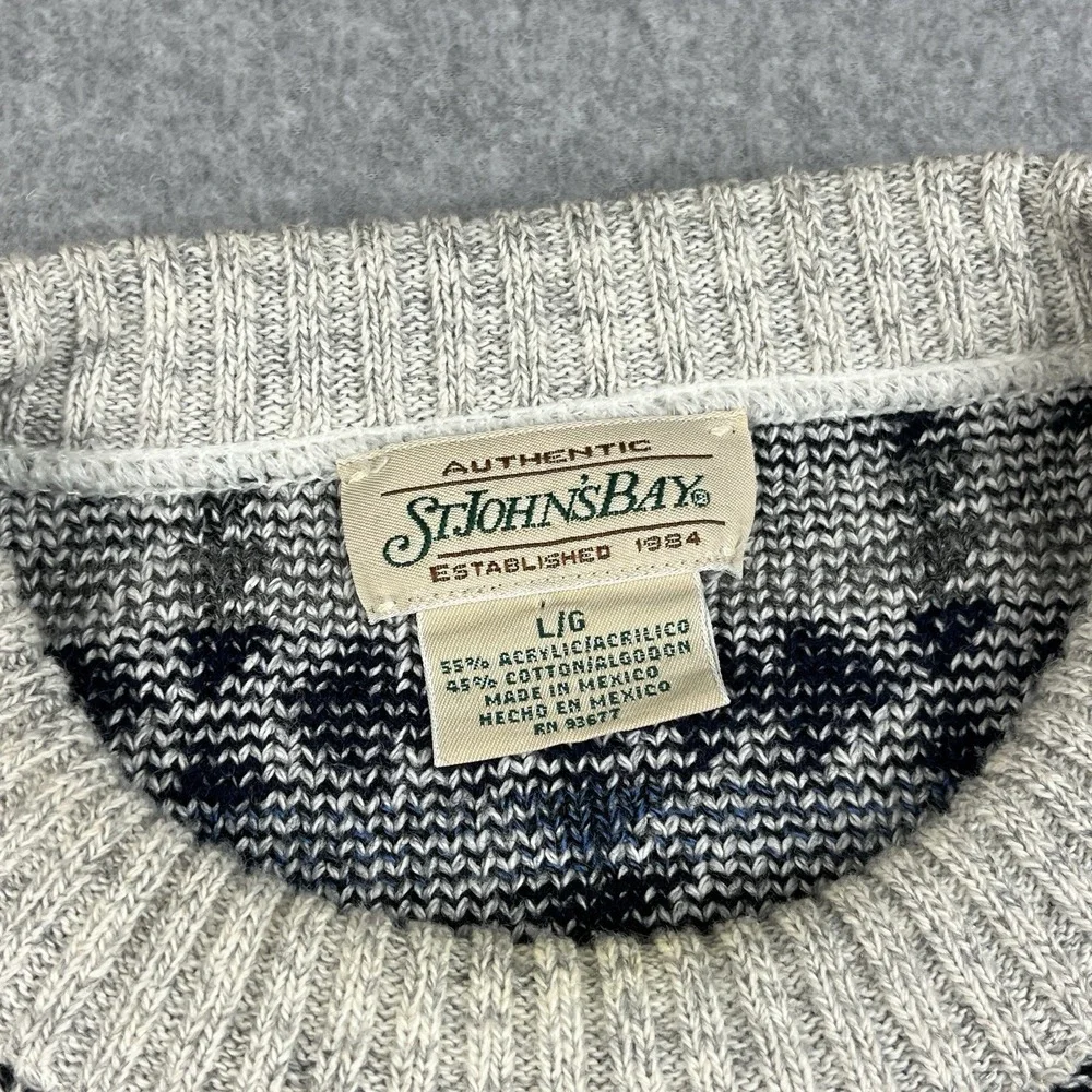 Vintage St. Johns Bay Sweater Mens Large Aztec Geometric Knit Crewneck 90s